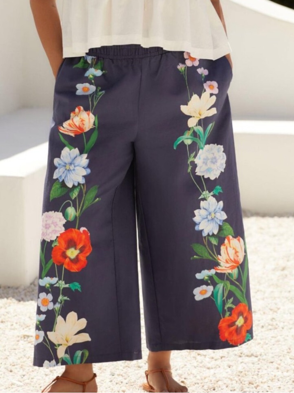 Anthropologie Navy Cropped Pants with Elastic Waist